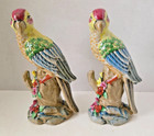 Pair Large Majolica Glazed Bird Parrots Figurines 10    Tall