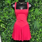 Qinsen Tennis Dress Small Red Square Neck Pleated Athletic Fit Flare Mini  3375