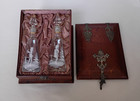 2 Antique Victorian Boxed Set Perfume Bottle Mary Gregory Glass W Orig Box
