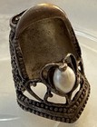 Antique Sterling Silver Heart Pearl Hammered Shield Thimble 743