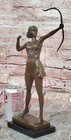 Diana Bronze Sculpture  Mythological Goddess With Bow On Marble Base