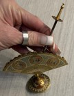 Vintage Brass Enamel Fan Desk Letter Holder     Display Hand-painted  only 1 Sword