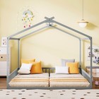 Double Twin Size House-shaped Toddler Floor Bed W guardrails For Two Kids Gray
