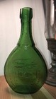 Vintage Green Glass Decanter Bottle  Flask-style  Embossed Shield Design 