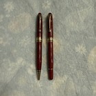 Montefiore Fountain Pen   Ball Point Pen Red Marble Gold Tone Trim Nib Pens