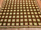 Vtg Afghan Granny Square Brown Multicolor Flower Squares Blanket Throw 58x66
