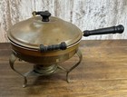 Vintage Copper   Brass Chafing Dish W  Wood Handles   Stand - 5pc Classic Warmer