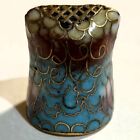 Cloisonne Enamel Inlay Brass Owl Thimble Pink Turquoise Gold Bird Vtg Sewing