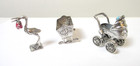 Vintage Sterling Silver Miniatures Baby Cradle Carriage Stork