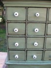 Lg Early Antique 13 Drawer Wood Spice Cupboard Cabinet New Green Milk Paint