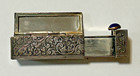 Vintage Italy Silver Ornate Lipstick Case Holder Mirrored Lid Blue Stone 34 G