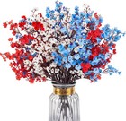 15 Bundles Artificial Flower Red Blue White Silk Flower Home Decor Xmas Ornament