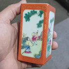 Nice Chinese Collectable Art Hand Famille Rose Porcelain Figure Brush Pot