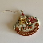 Season   s Greetings Winter Village Scene Hanging Christmas Ornament