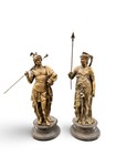 Antique 19th Century Pair Of Gilded Sculptures  Of Mars And Minerva
