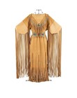 Native American Woman s Powwow Wedding Dress Beige Beaded Fringe Outfit Wd208