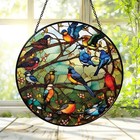 Bird Glass Suncatcher  Floral Wreath Window Hanging  Stained Glass Bird Decor  I