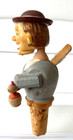 German Folk Art Hand Carved Wood Cork Wine Bottle Stopper Man Drinks Vintage