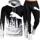 Mens New Tracksuit Hoodies black Sweatpants Male Casual Sports Jogging Set