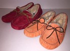 Ugg Sheepskin Slippers Shearling Moccasins Red Pink Suede Slip On Loafers Dakota