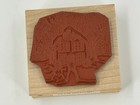 All Night Media Winter Christmas Holiday House Snowing Wood Mount Rubber Stamp