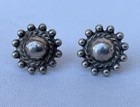 Antique   Vintage Sterling Silver Floral Screw On Earrings    one Missing Screw