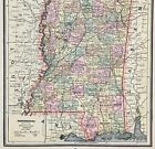 1887 Mississippi Map Original  12x9   Townships County Railroads