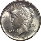 1921  1 Peace Dollar Ngc Ms-64  Cac
