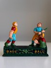 Vtg Baseball Cast Iron Mechanical Coin Bank Reproduction Works