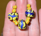 Antique Venetian Yellow Millefiori Glass Beads Blue Center Stripes African Trade