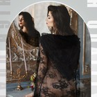 Halloween Witch Black Lace Hooded Cloak For Women Gothic Short Sheer Cape Vam
