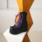 Women s Casual Round Toe Rivet High Platform Wedge Heel Boots Lace Up Shoes New