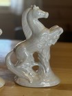 Two Vintage Porcelain Horse Figurines 10 3 4 In  Tall  White Iridescent  Nice 
