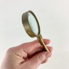Vintage Antique Brass Handheld Magnifying Glass Turned Handle Hollywood Regency