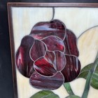 Vintage Stained Glass Window Panel 16x12 Frame Repair Craft Purple Rose Damaged