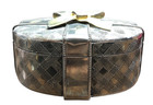 Vintage Silver Plated Oval Jewelry Trinket Box Gold Bow Keepsake