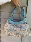 Y2k Coach Soho Lynn Teal Signature Jacquard Buckle Hobo Shoulder Bag 