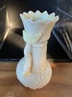 Vintage Belleek Dolphin Fish Handle Yellow Luster Vase Green Mark
