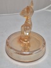      Vintage Jeannette Glass Marigold Carnival Glass Fawn Deer Vanity Jar Lid C