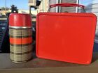 Vintage Red   Tan Aladdin Lunchbox   Thermos W Paperwork  Appears Unused Mint  