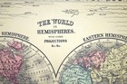 Antique 1870 Color Map The World In Hemispheres   Other Projections   Time Table
