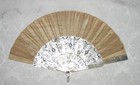 Antique Victorian Fan Silk Leaf Mother Of Pearl Sticks 1860 s