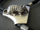 Southwestern Style Satin Sterling Silver 3d Armadillo Bolo Tie  Ferrules Mexican