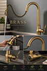 Antique Brass Kitchen Faucet Pull-out Sprayer 360   Swivel Hot Cold Mixer Tap