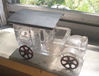 1912 West Spec Grapeville pa Early Automobile Glass Candy Container Tin Wheels