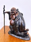 Signed 19th C  Meiji Period  23lbs  10 5kg  Japanese Bronze Hotei Shichi-fuku-ji