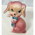 Vintage Pink Anthropomorphic Pink Puppy Figurine Rhinestone Eyes Kreiss Japan