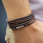 Men s Black Wrap Leather Bracelet Chain Link Style