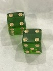Vintage Green Translucent Dice Pair W  Aged Pips     1950s Cellulose Acetate