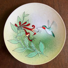 Norman Brumm Copper Enamel Plate 6 5  Hummingbird Flower Signed Floral Bird
